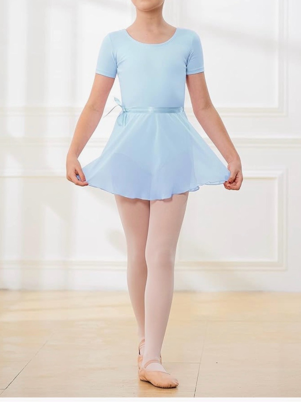 Pale Blue Short Sleeve Ballet Dress with Skirt